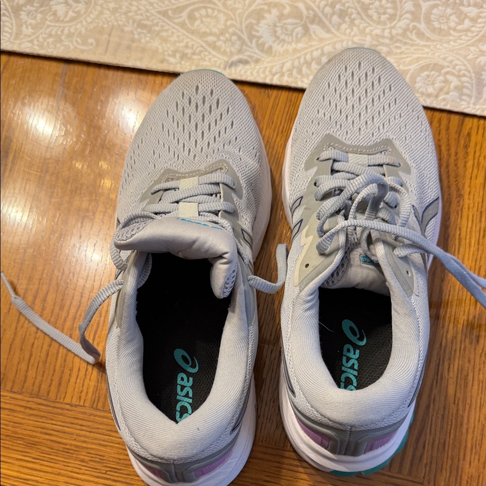 Asics Light Gray Sneakers with Teal and Purple Accents